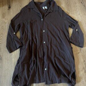 Palm Island Chocolate Brown 100% Cotton Button Down Beach Cover up Shirt Size La